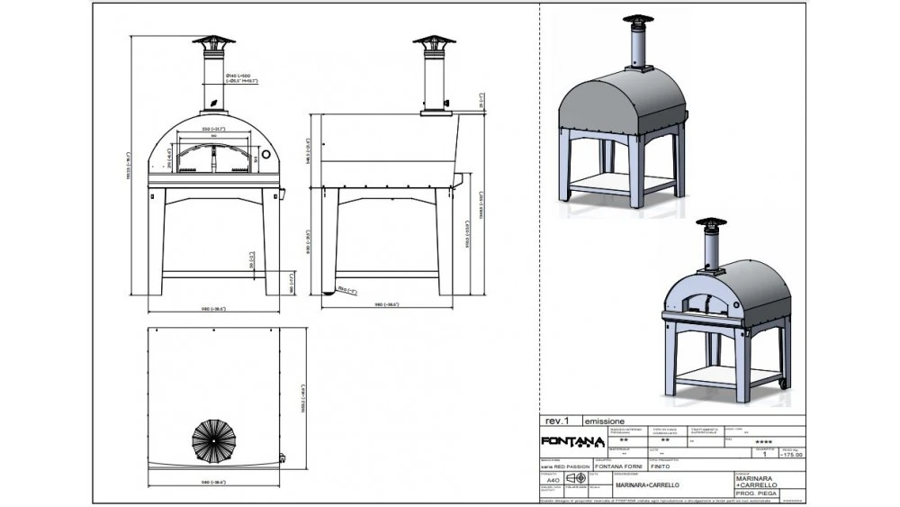 Fontana - Marinara Wood Pizza Oven With Trolley - Rosso 4 Fontana - Marinara Wood Pizza Oven With Trolley - Rosso - Image 2